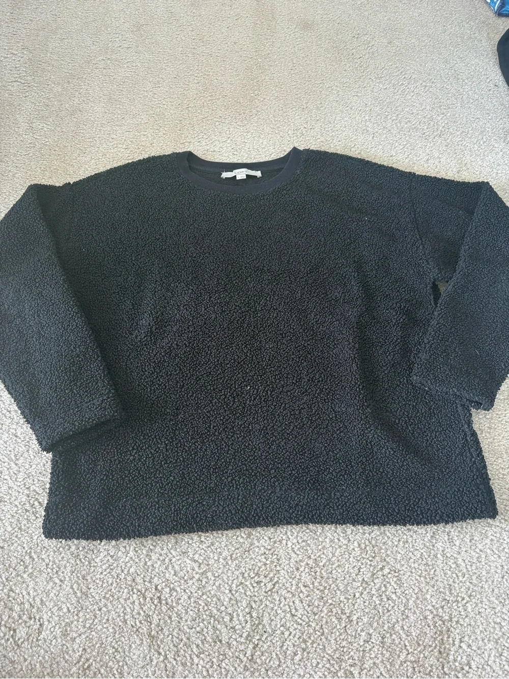LOFT Black Sherpa Crewneck Sweater